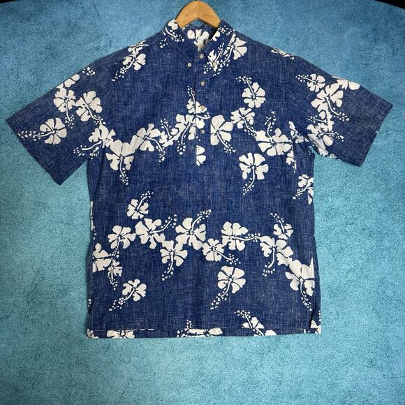 Reyn Spooner Men’s Hawaiian Aloha Shirt Sz L Blue Tropical Button Down Vintage - Picture 1 of 16